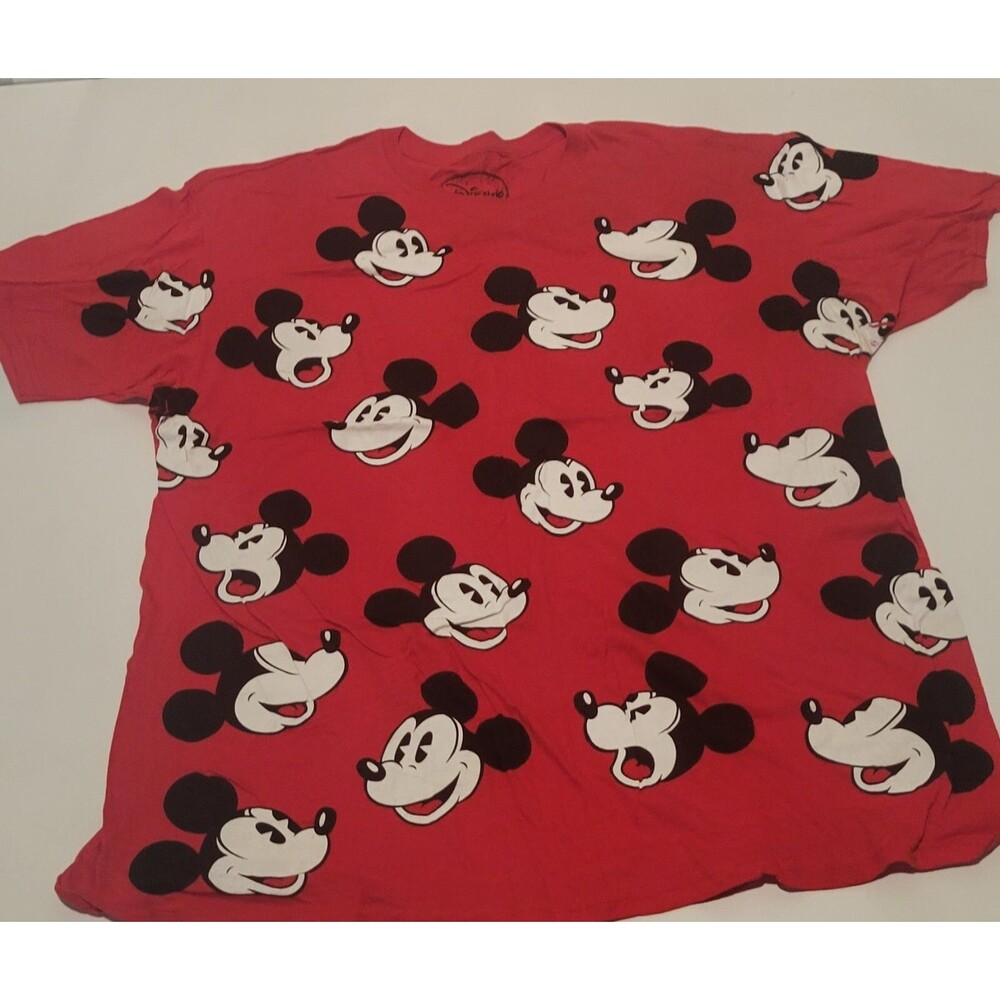 Disney Mickey Mouse Face All Over Print 2XL Red Shirt